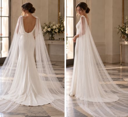 Voiles d'épaules amovibles en tulle ivoire avec longues traînes