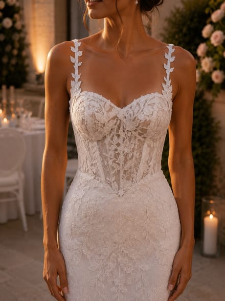 Penny - Robe de mariée longue coupe sirène en tulle et dentelle