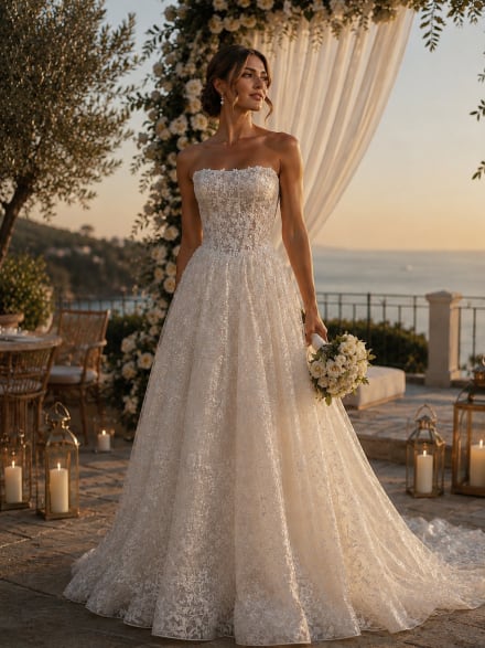 Elliott - Robe de mariée princesse en tulle brodé pailleté