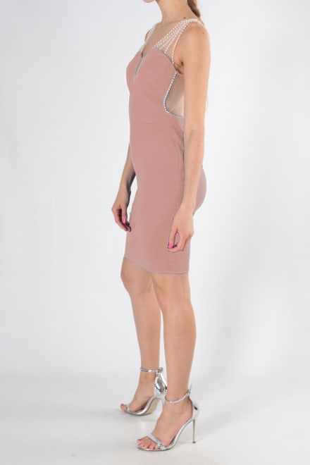 Ombeline — robe courte ajustée décolleté cœur perles