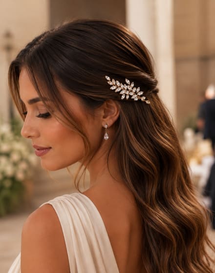 Barrette de coiffure élégante à feuilles et cristaux