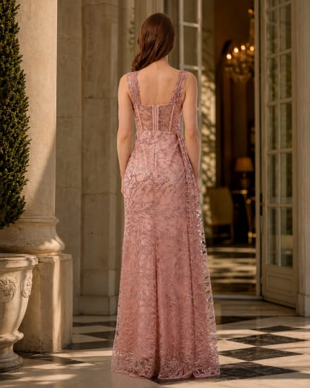 Sharon — robe longue fourreau bustier corset tulle pailleté