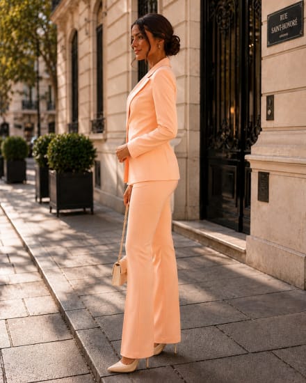 Veste Gabby - col tailleur 1 bouton couleur pêche