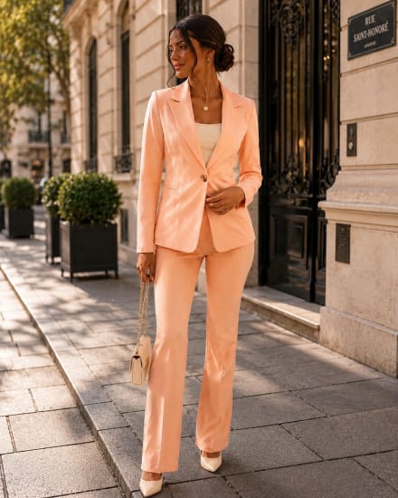 Veste Gabby - col tailleur 1 bouton couleur pêche