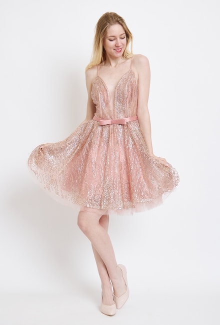 Floriane — robe courte évasée bustier ceinture satin nœud