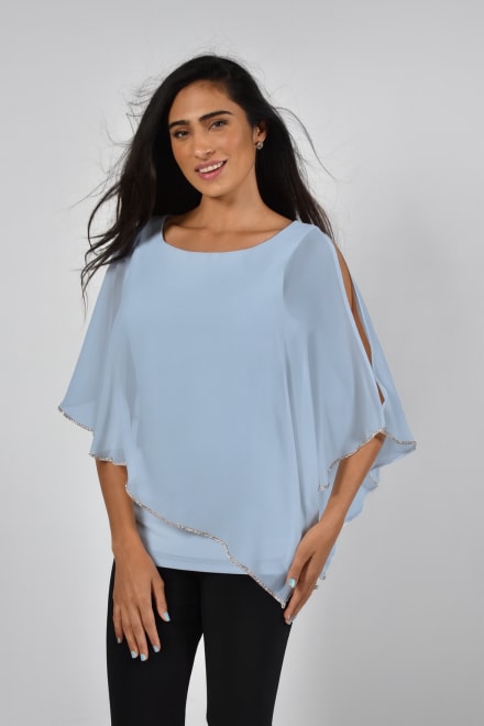 Top Donatienne boléro fluide mousseline bordé de strass argent