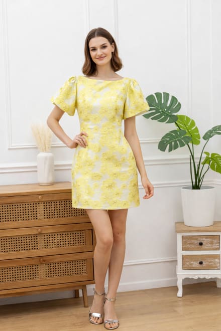 Maphra — robe courte jacquard jaune motifs floraux dos ouvert