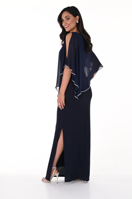 Aleyna — robe longue droite cape mousseline strass fente