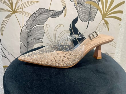Cendrine — escarpins transparents bouts pointus strass perles talon nude 5 cm