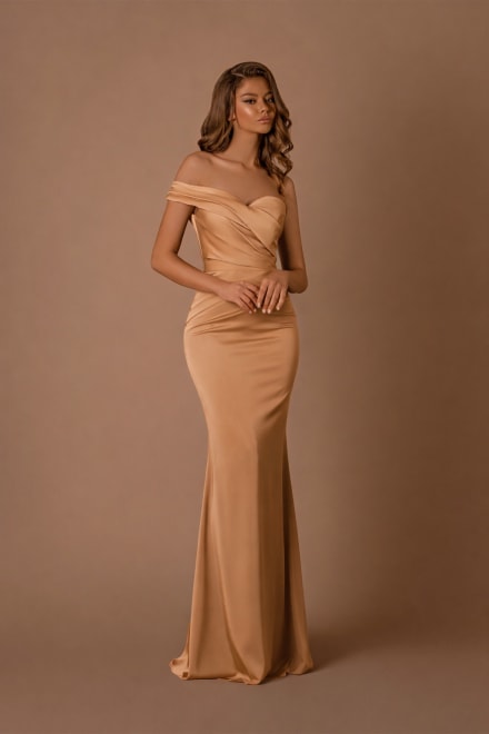 Inaya — robe longue fourreau bustier bretelle asymétrique drapée