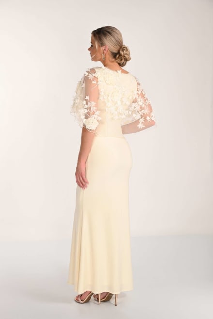 Mickaela — robe longue fluide empiècement tulle applications florales