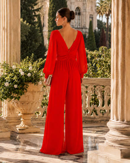 Asia — combinaison jersey fluide manches mousseline brodée strass