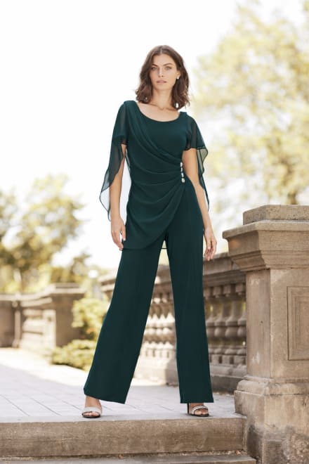 Leah — combinaison pantalon fluide décolleté arrondi manches mousseline
