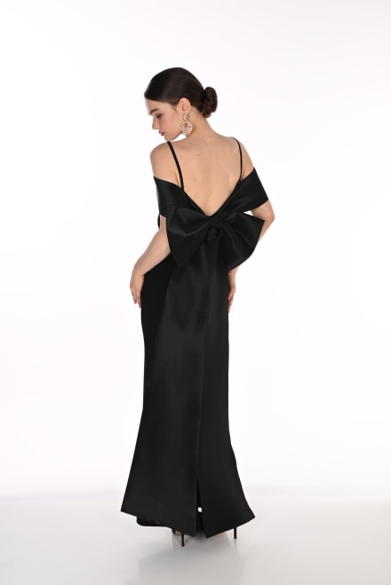 Brooke - Robe longue noire coupe sirène, grand nœud dans le dos