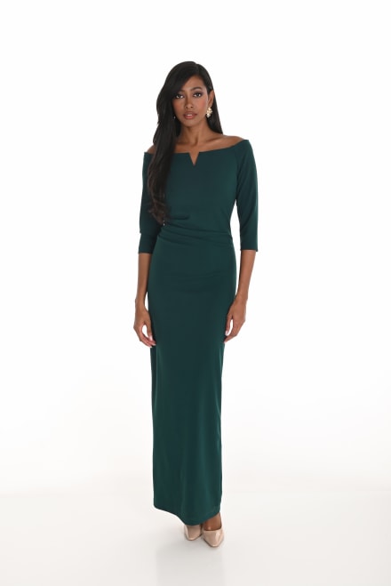 Mariana — robe longue droite décolleté bateau manches 3/4 taille drapée