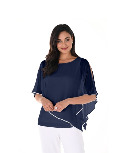 Top Donatienne boléro fluide mousseline bordé de strass argent
