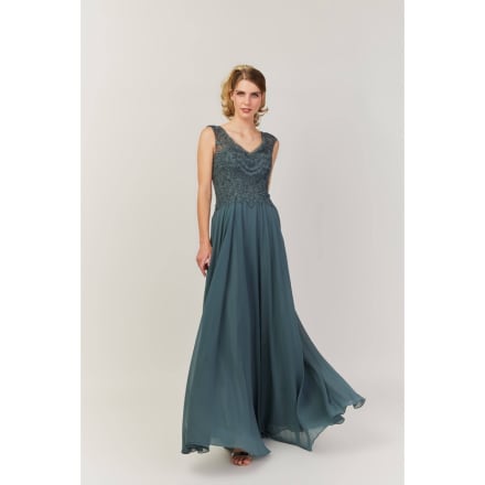 Jane — robe longue bustier dentelle strass mousseline