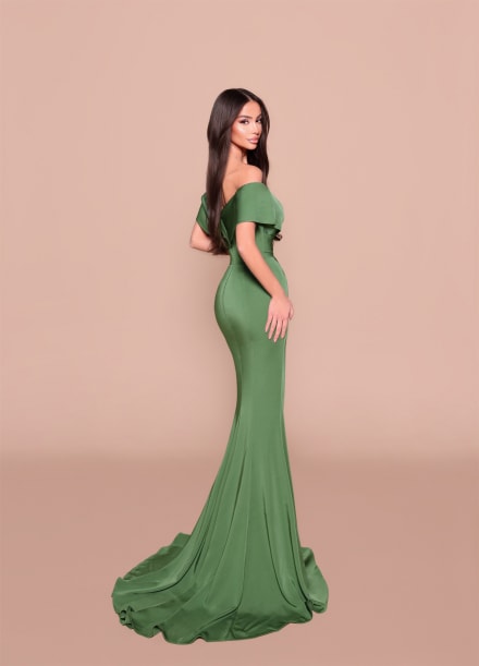 Lenara — robe longue sirène décolleté croisé drapé pan asymétrique