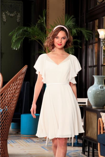 Arline — robe courte fluide décolleté V tulle manches mousseline