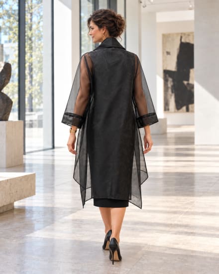 Veste longue en organza – col châle et manches transparentes