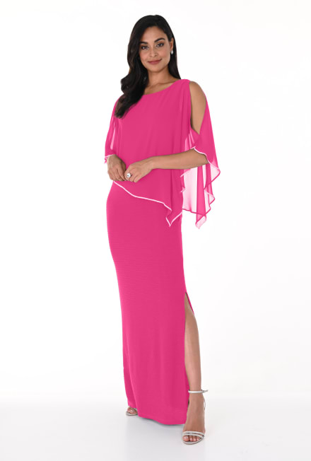 Aleyna — robe longue droite cape mousseline strass fente