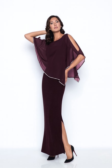  Aleyna — robe longue droite cape mousseline strass fente