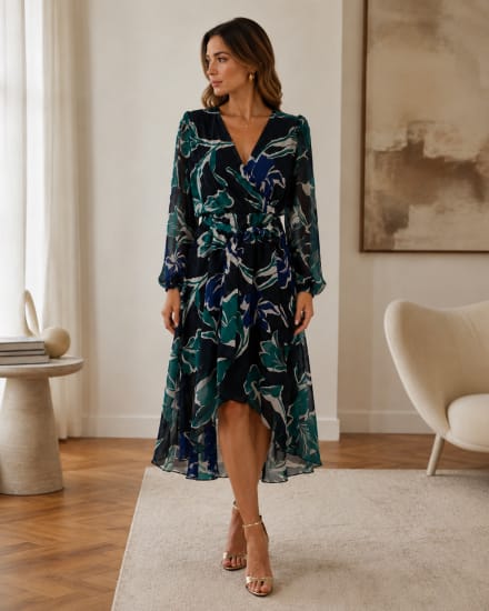 Beryn — robe longueur 3/4 cache cœur manches longues amples