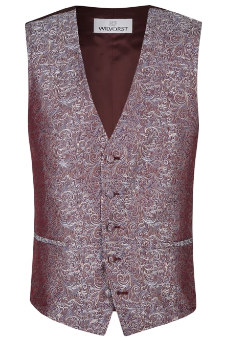 Gilet 417120/55 bordeaux motifs floraux argentés et bleu