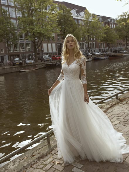 Forza — robe de mariée bohème manches longues dentelle tulle