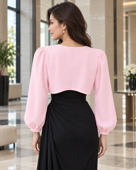 Michelina— boléro court mousseline manches longues doublé satin
