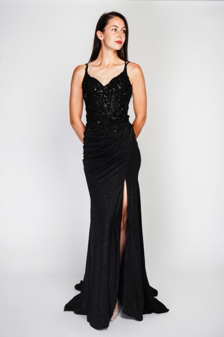 Julia — robe longue glamour cache-cœur plissé découpes drapées