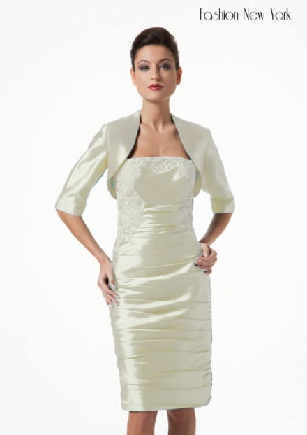 Claude — robe courte bustier satin et dentelle avec boléro manches 3/4