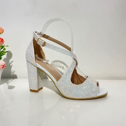 Emilia — sandales brides croisées talon carré 8 cm paillettes irisées