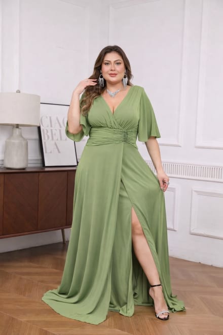 Florana — robe longue fluide décolleté V manches papillon