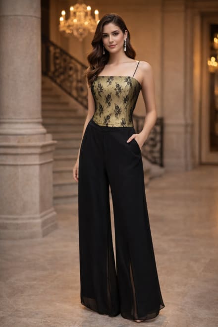Ensemble Stéphania bustier dentelle pantalon fluide