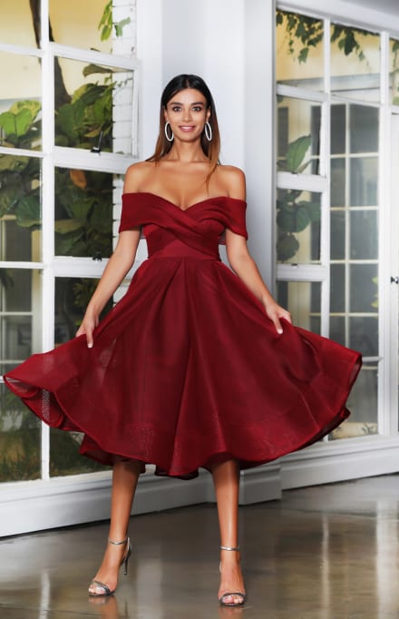 Jade — robe courte rétro tulle nid d'abeille bustier drapé