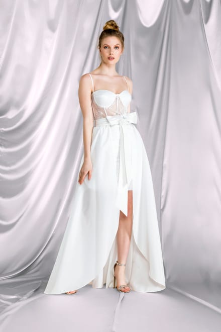 Kristen — robe 2 pièces bustier dentelle jupe traine amovible