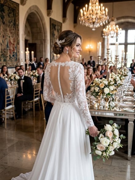 Milly - Robe de mariée bohème en broderie florale à manches longues et jupe fluide