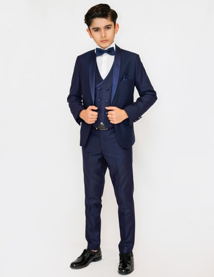 Veste Loic col châle satin bleu marine