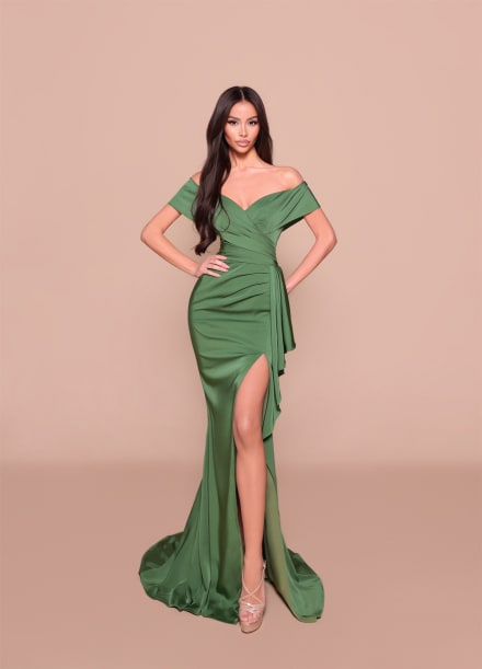 Lenara — robe longue sirène décolleté croisé drapé pan asymétrique
