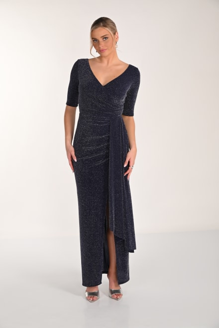 Minerva — robe longue maille stretch pailletée drapé taille
