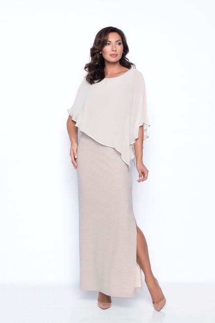 Aleyna — robe longue droite cape mousseline strass fente