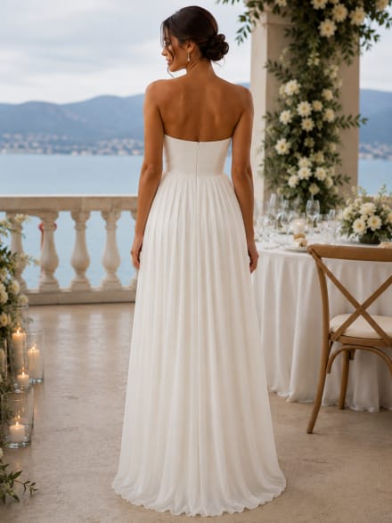 Rose — robe de mariée longue bustier mousseline ceinture strass