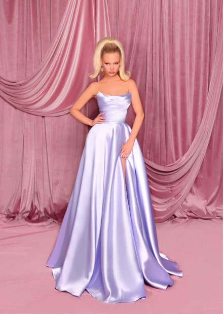 Louana — robe longue bustier drapé satin fendue