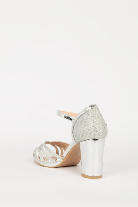 Helena — sandale talon carré argentée paillettes talon 8 cm plateforme 1 cm
