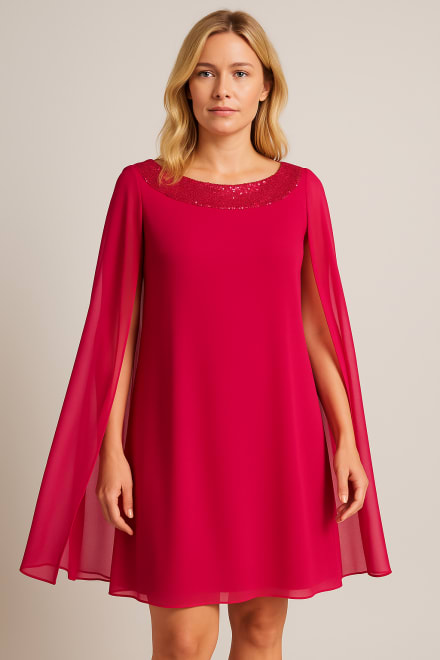 Julianna — robe cape mousseline fluide col sequins