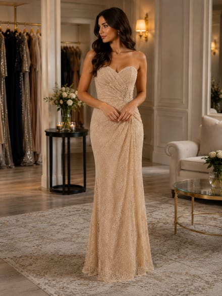 Anne-Marie robe longue bustier dentelle drapé perles strass