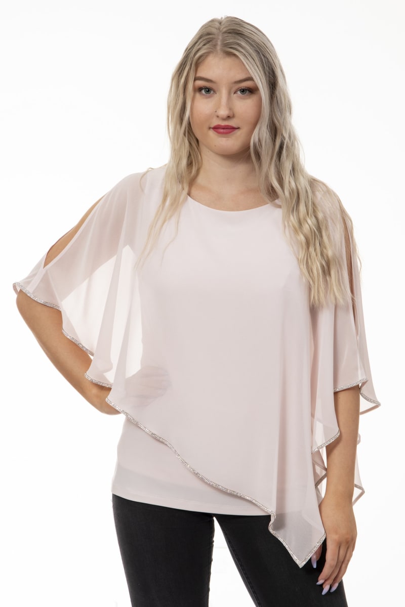 Top Donatienne boléro fluide mousseline bordé de strass argent