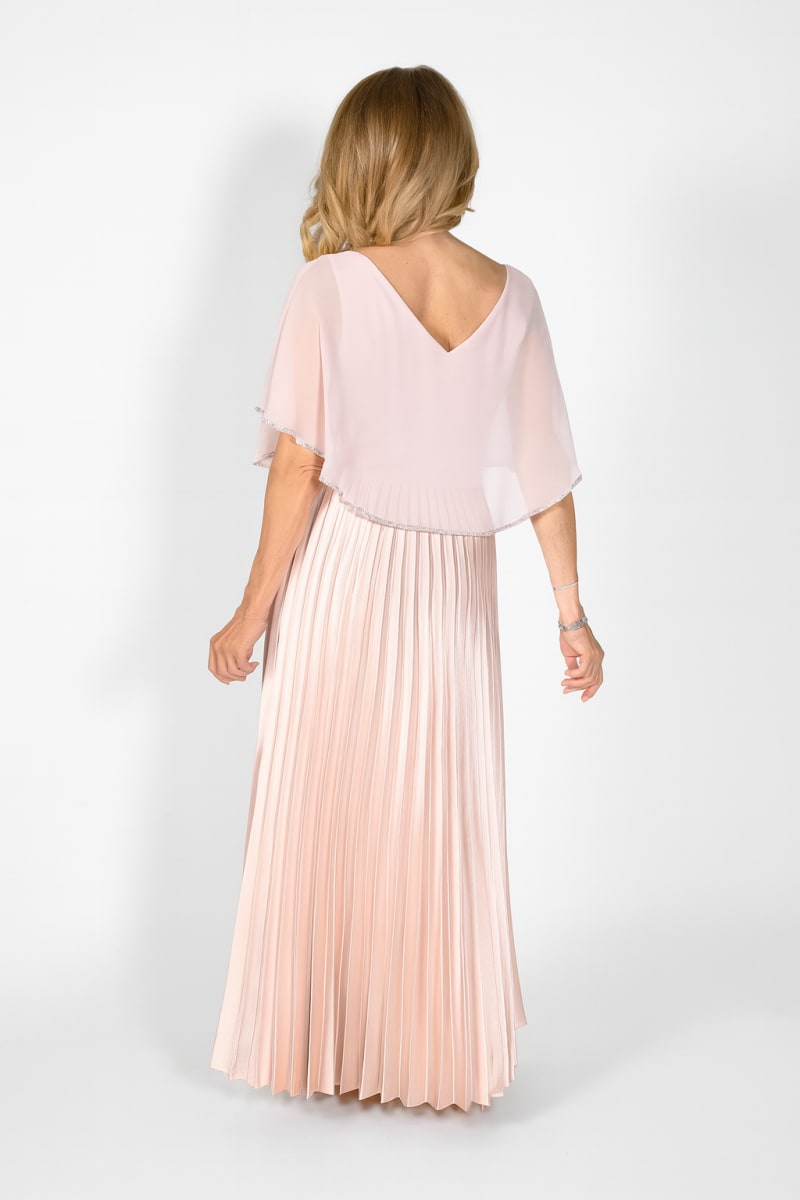 Costanza — robe longue forme droite plissé soleil manches capes mousseline