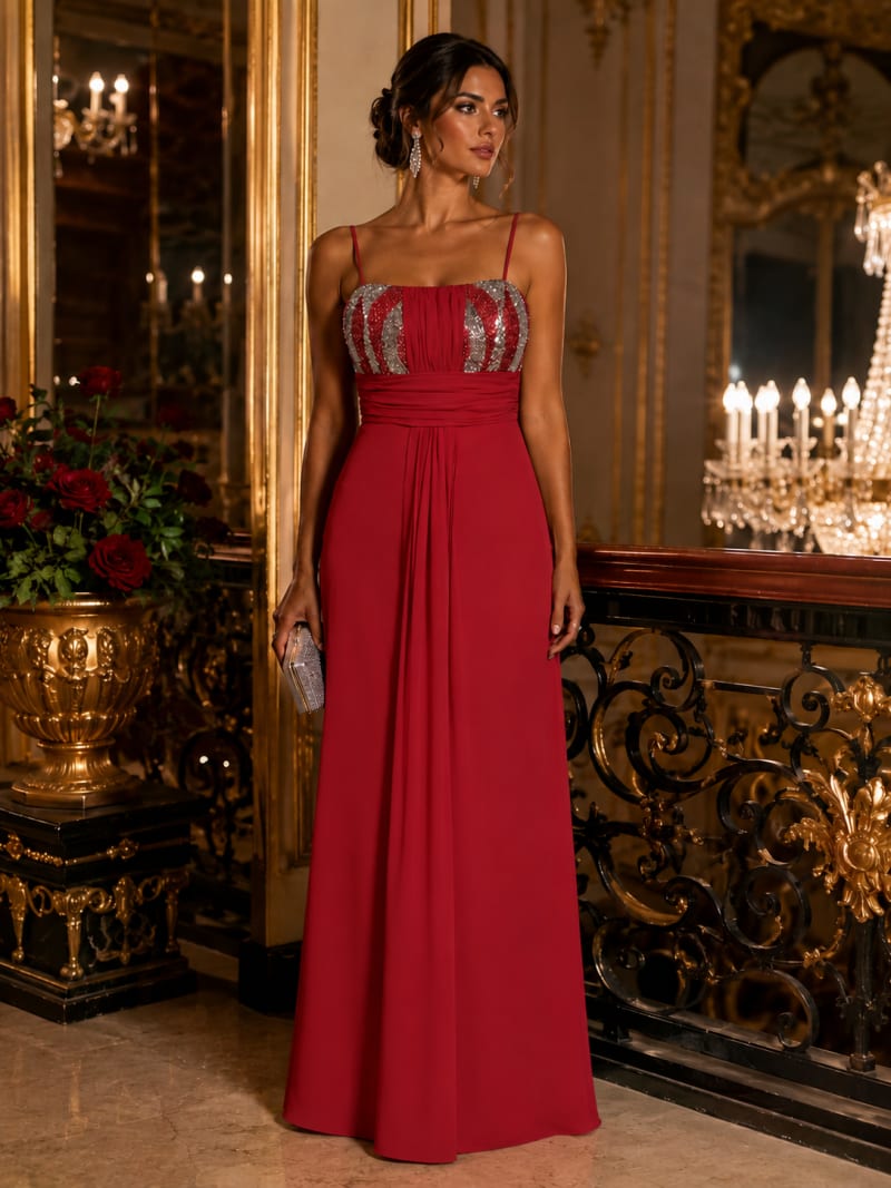 Mira — robe fluide mousseline bustier strass bretelles fines